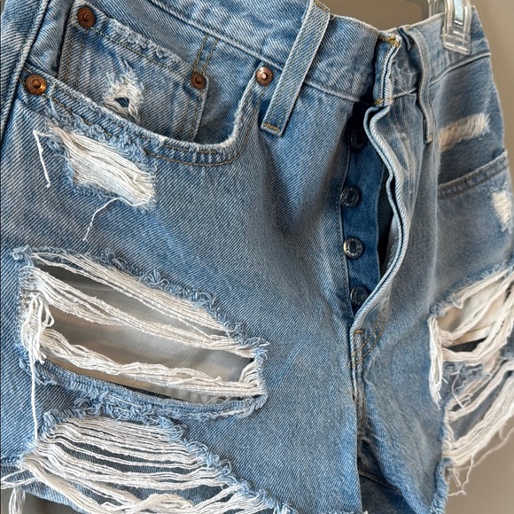 Levi's Blue Distressed Jean Shorts High-Waisted - Picture 2 of 9